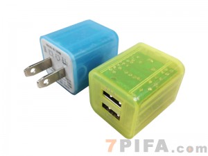 双USB透明发光大绿点充电器\充电头[5V_2.1A和5V_1.0A]