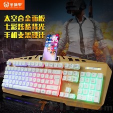 [白金]X310七彩背光游戏键盘发光机械手感太空合金面板USB有线键盘
