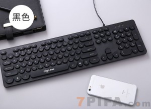 [经典黑]爱国者W916复古朋克圆键帽有线键盘巧克力办公家用笔记本台式